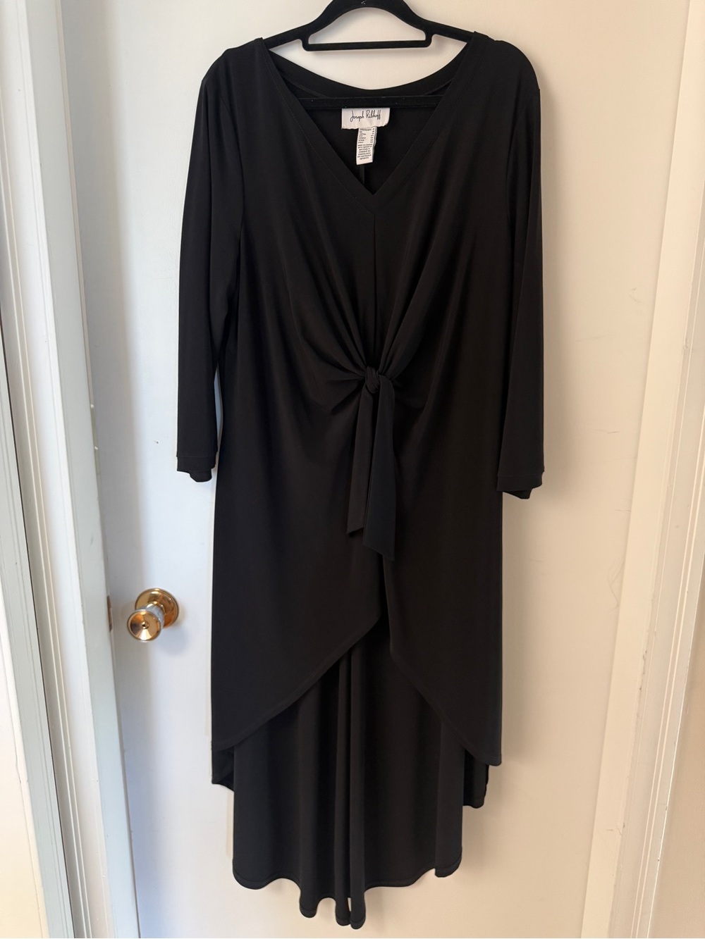 Joseph Ribkoff Black High Low Tunic Top Size 16 Draped Tie Front